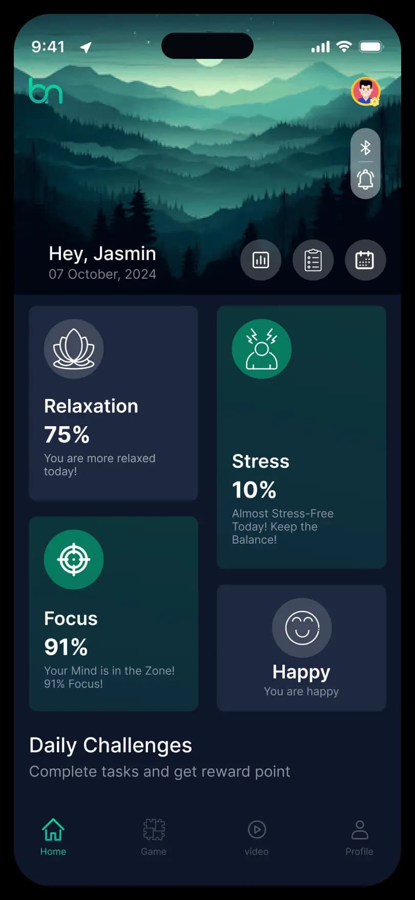 BehaveNeu Home Dashboard Screen