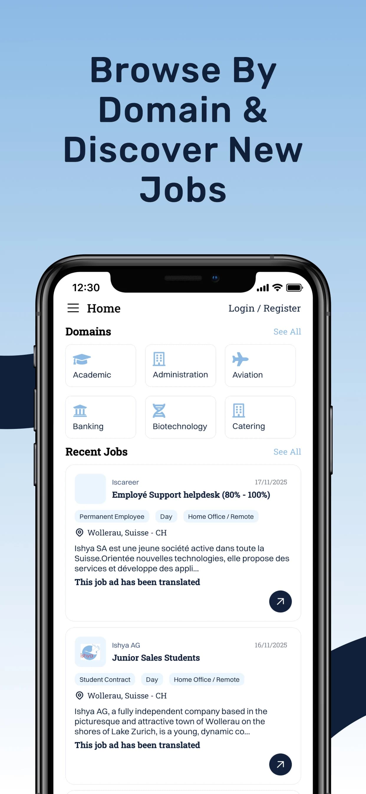 Browse by domain and discover new jobs
