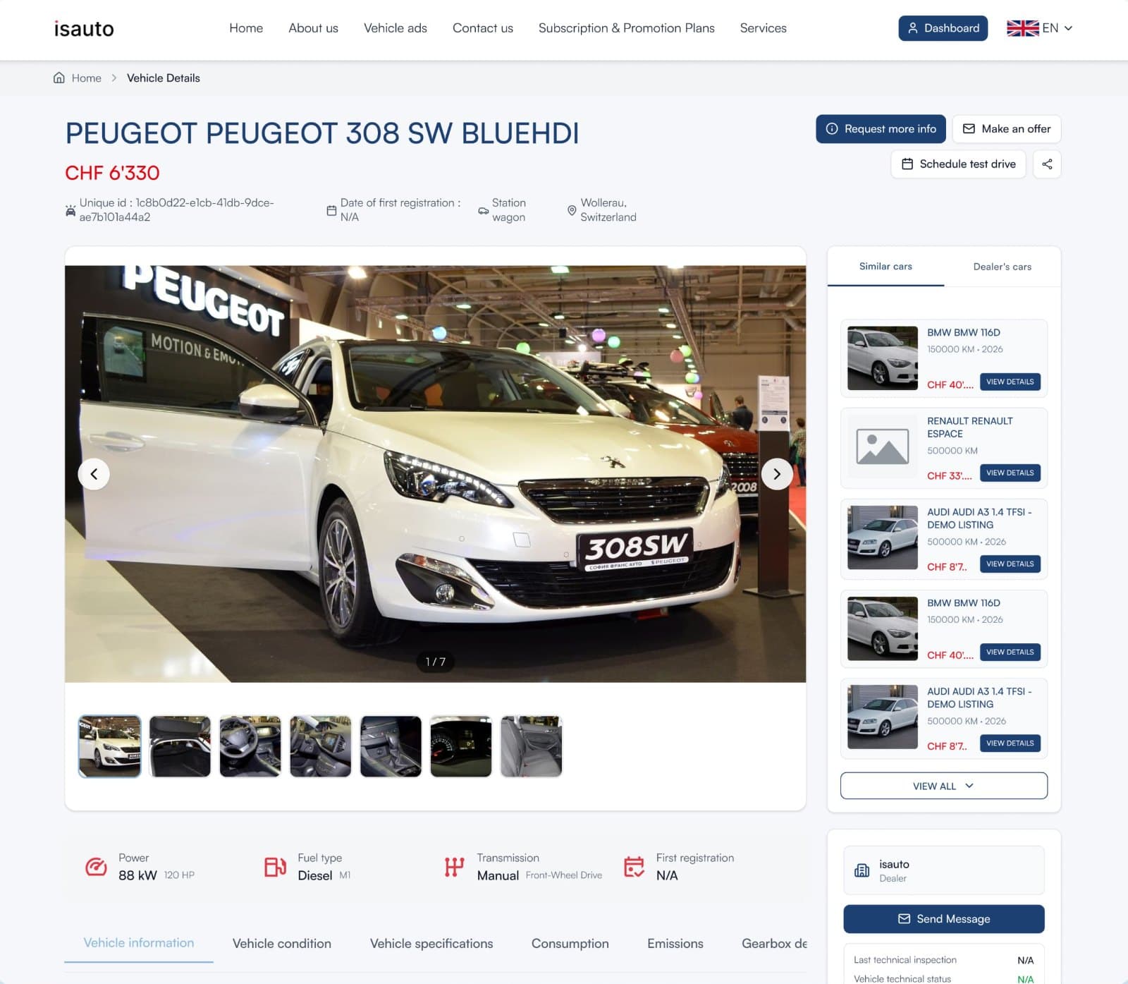 isauto vehicle details on web