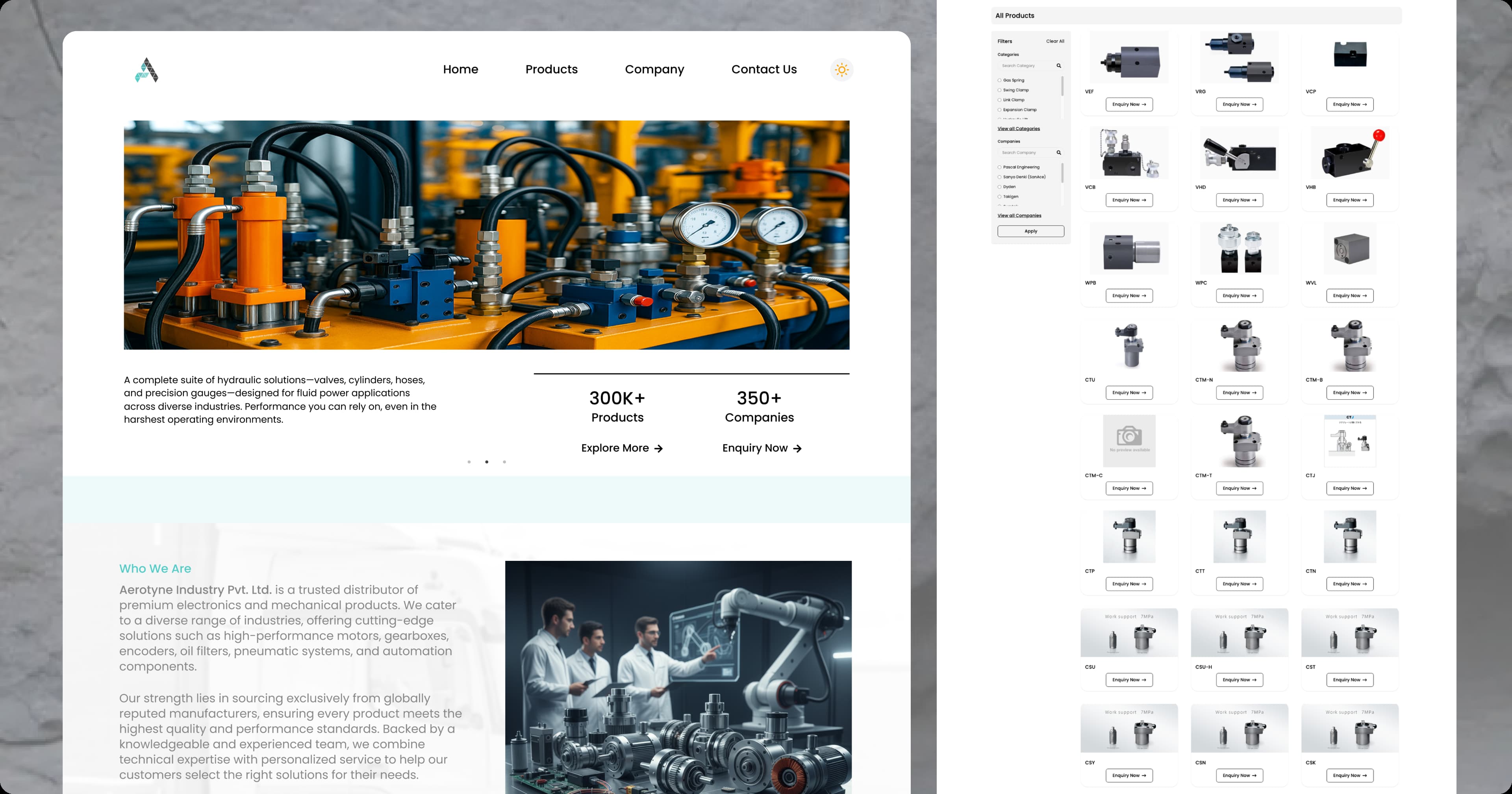 Aerotynes industrial automation website and product catalog