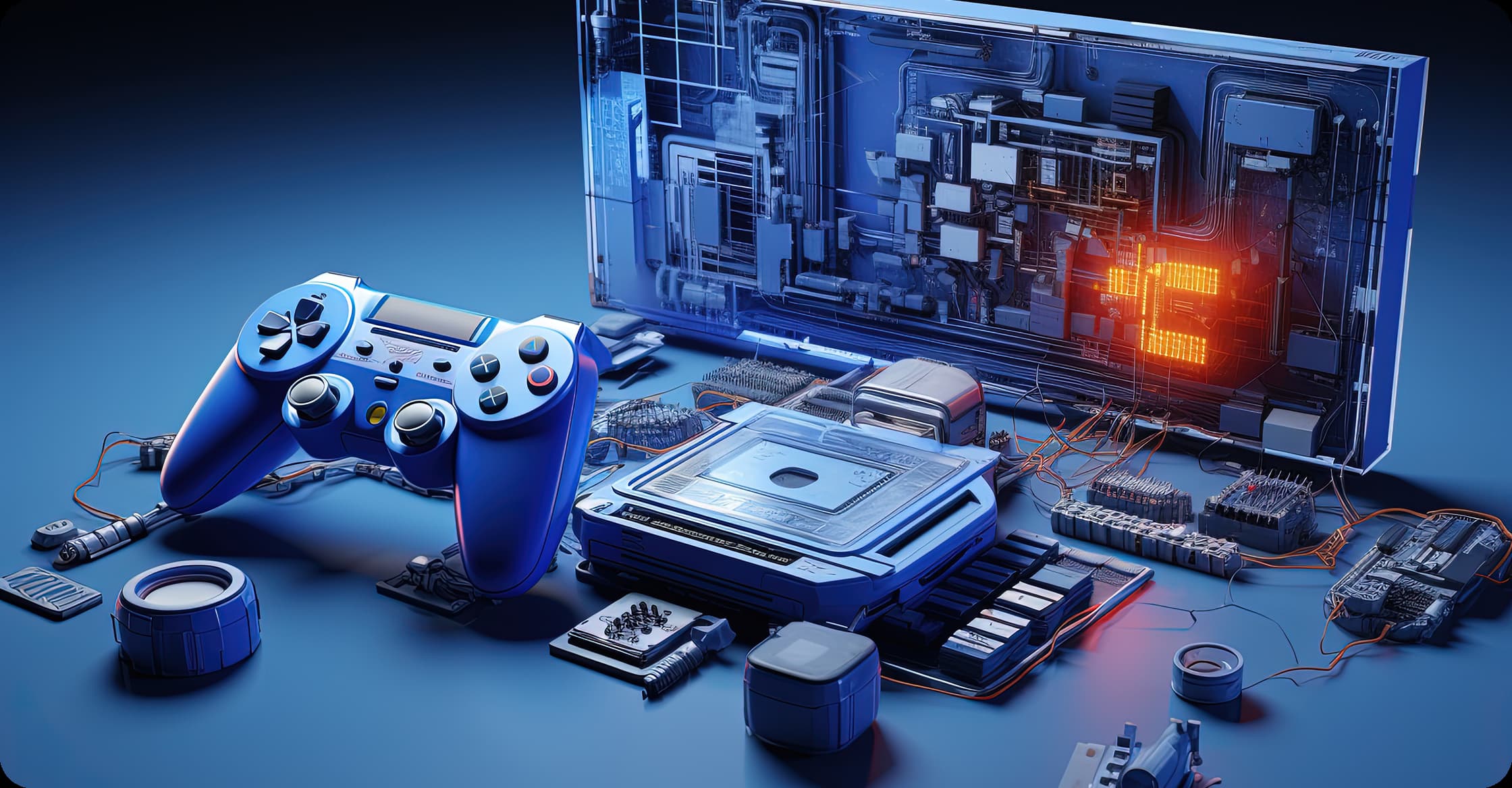 Gaming console hardware and controller artwork
