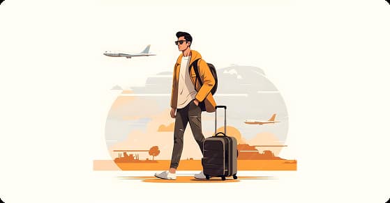 Traveler walking with luggage near an airport