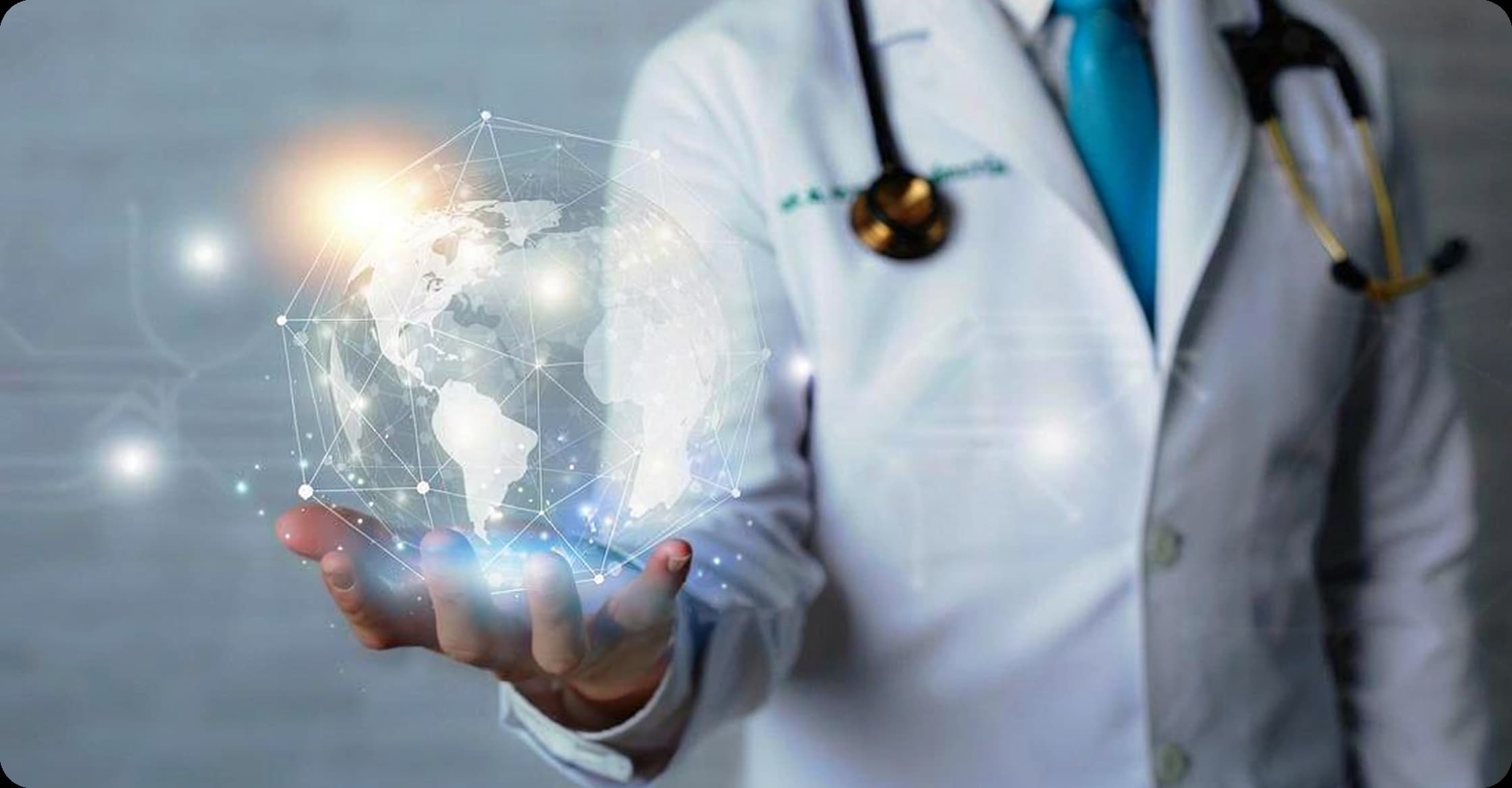 Doctor holding a digital healthcare network globe