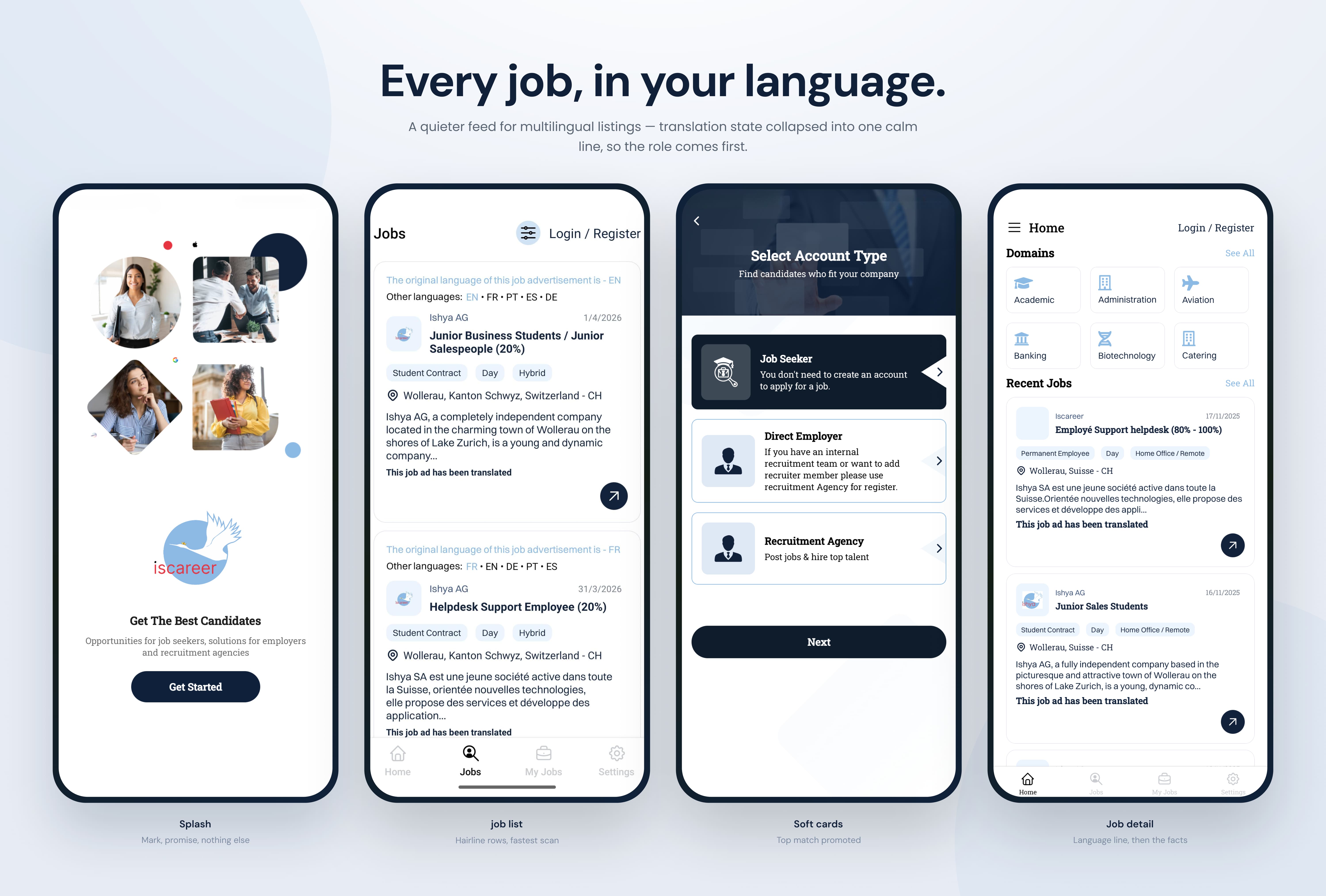 Iscareer job search web platform shown on a laptop