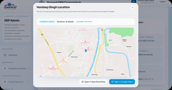 Sunrest employee location map modal