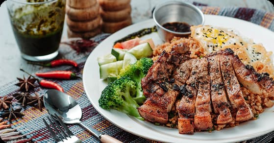 Balanced home-style meal with vegetables and grilled protein